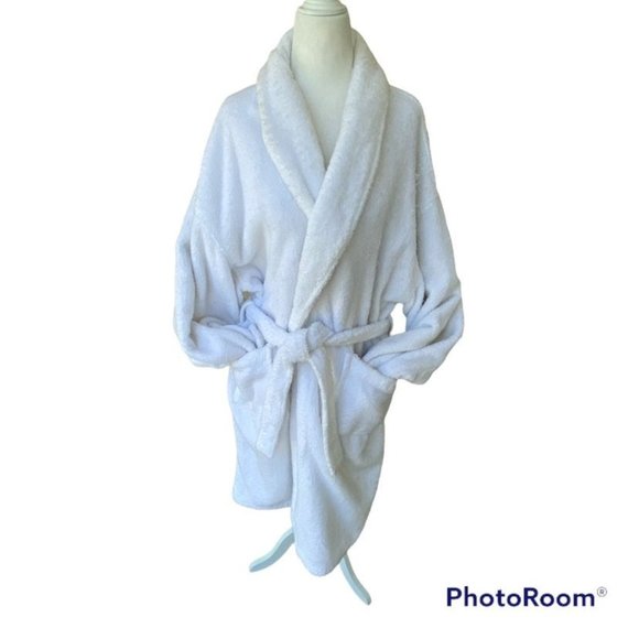 Hotel Collection Other - White Terry Cloth Bath Robe One Size Unisex Two Front Pockets Belt Some Picking